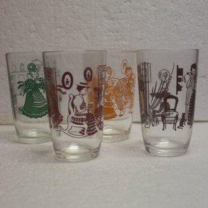 Set of 4 Vintage Swanky Swigs Bustlin Betsy Juice Glasses Atlas Glass Kraft